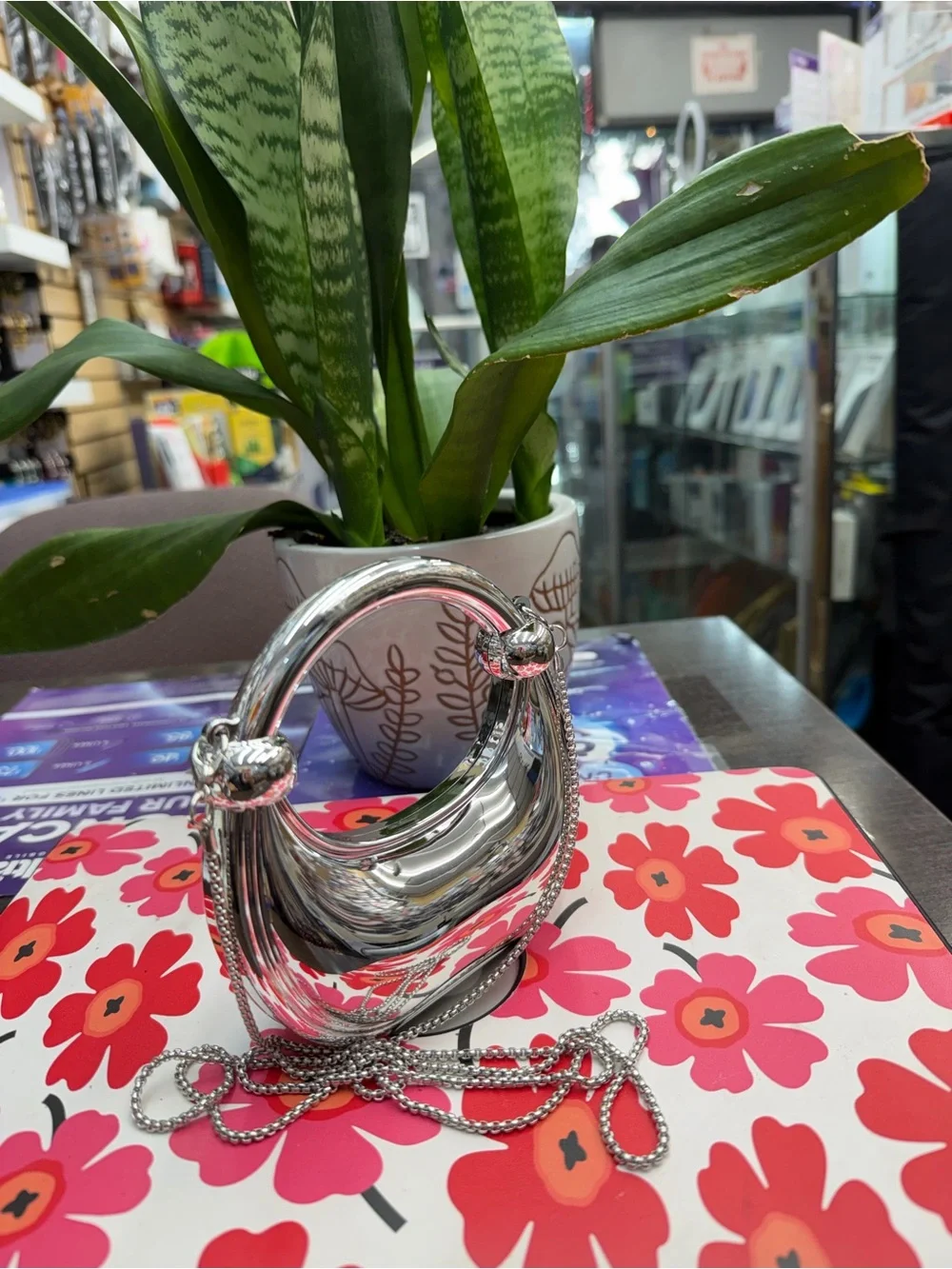 Silver Metallic Round Crossbody Bag - Women Accessories